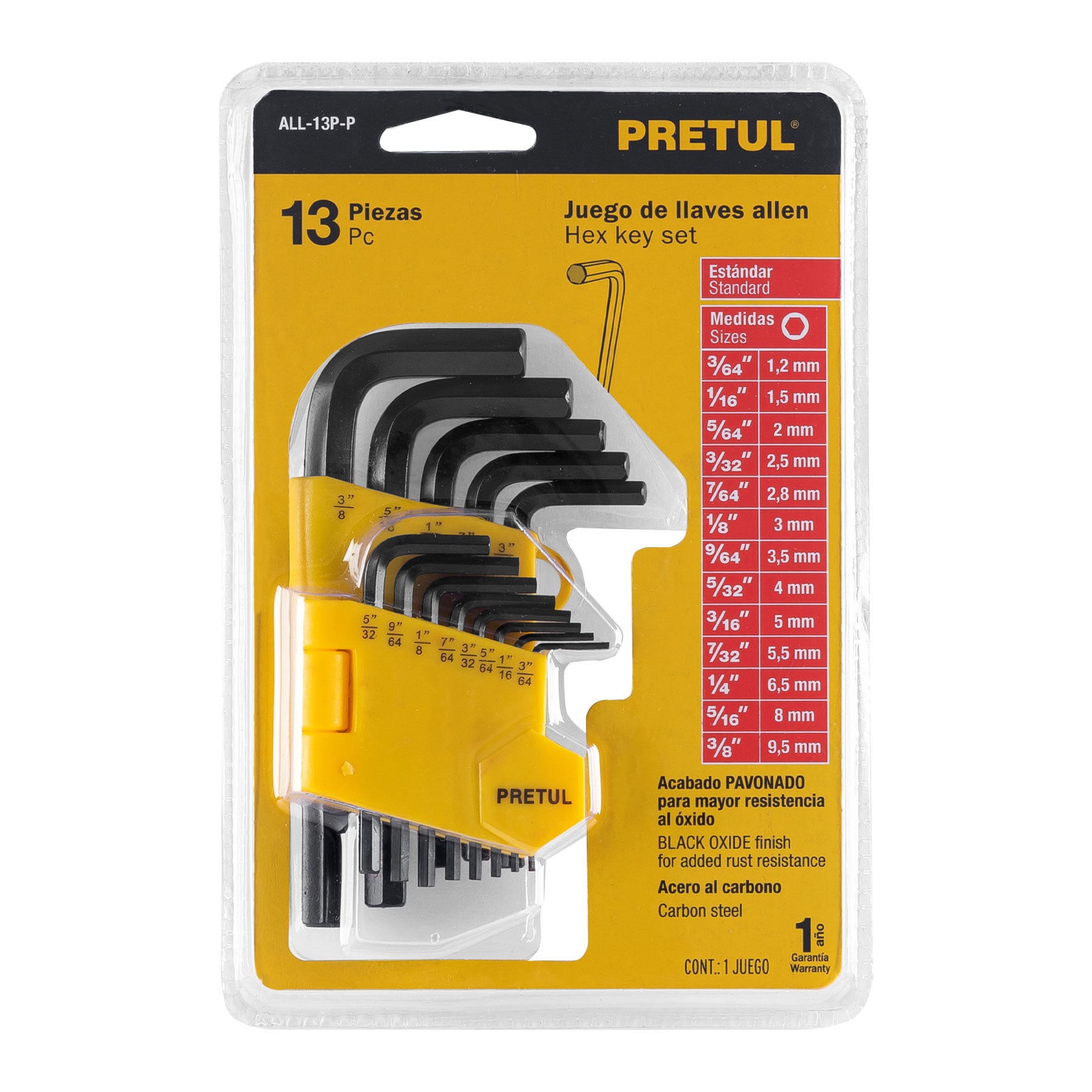 Juego de 13 llaves Allen standard con organizador, Pretul - ALL-13P-P / 21856