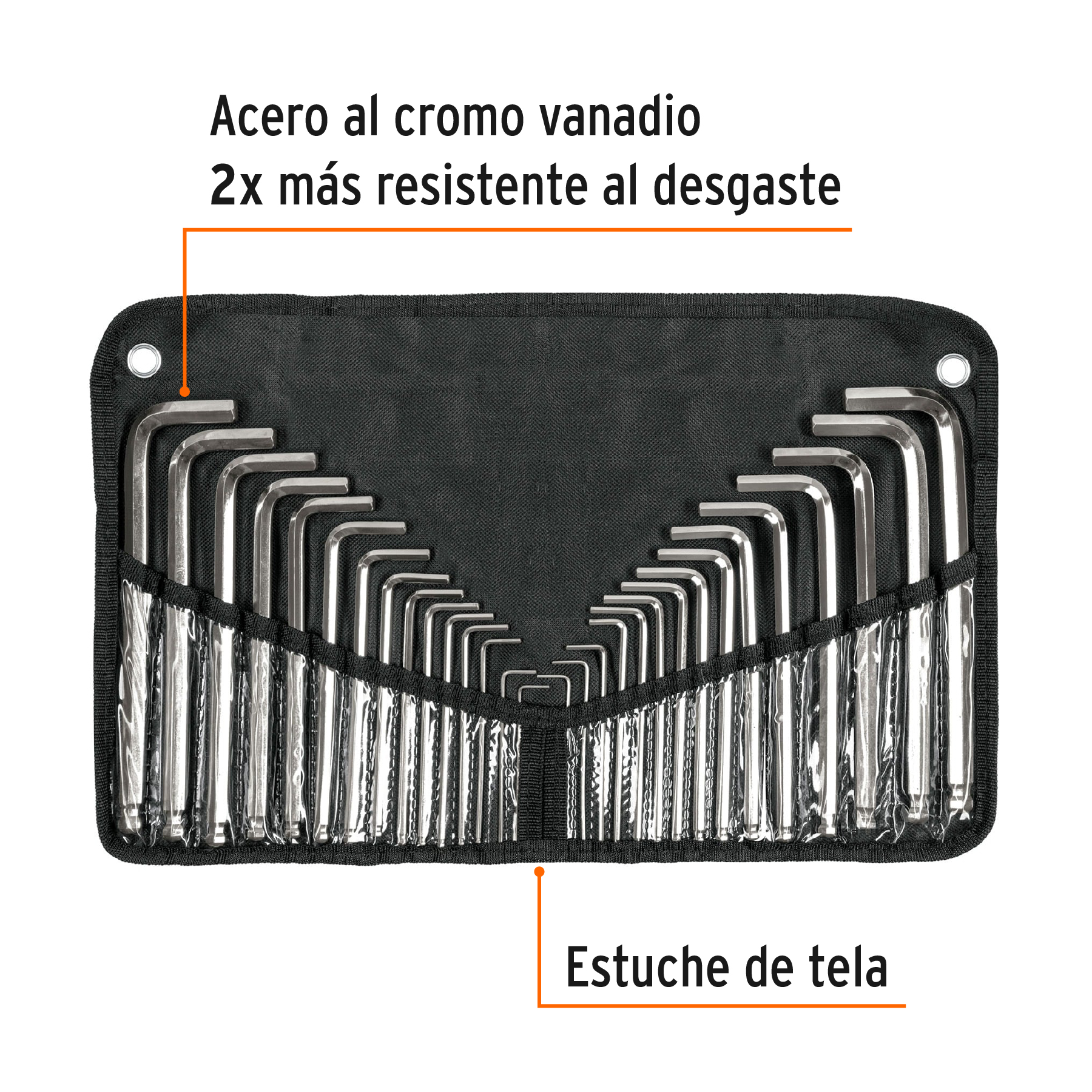Juego 30 llaves allen largas std y mm punta bola, estuche - ALL-30 / 15562