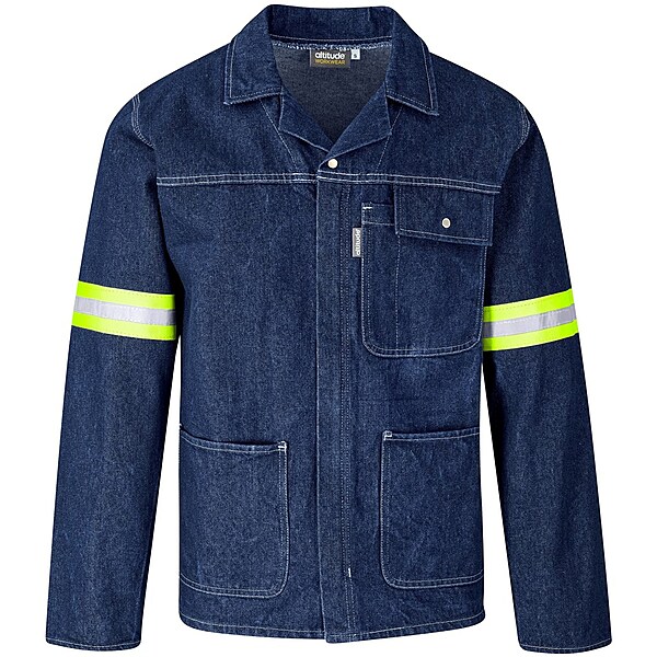 Cast Premium 100% Cotton Denim Jacket - Reflective Arms & Back - Yellow Tape