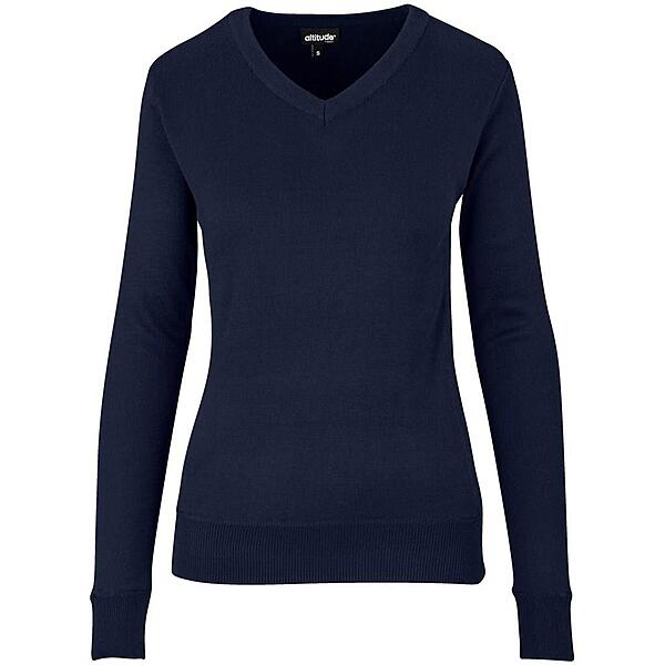 Ladies Long Sleeve Peru V-Neck Jersey - Navy