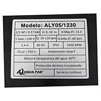 Bomba AQUAPAK ALY 1/2HP 1F 230V - ALY05/1230
