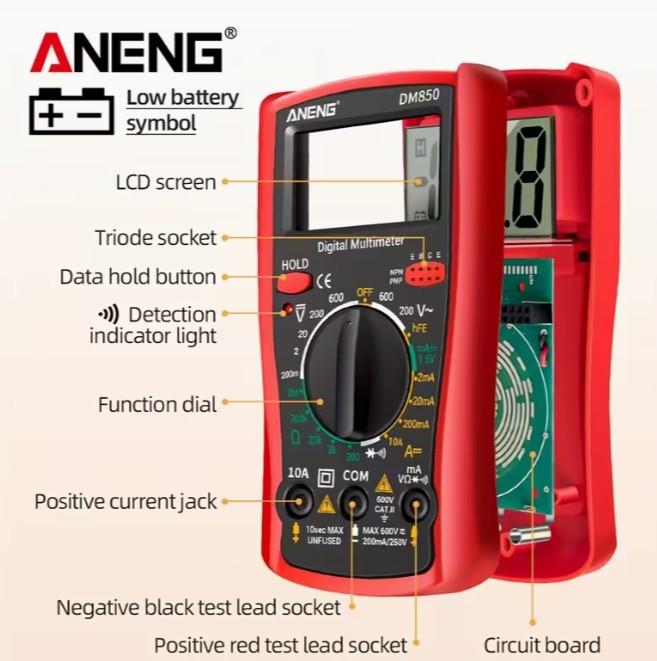 ANENG DM850 DIGITAL MULTIMETER (RED)