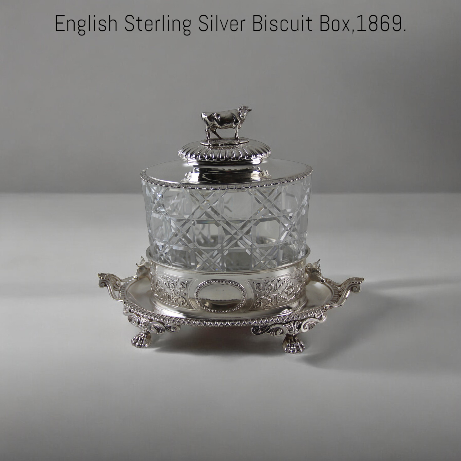 English Sterling Silver Biscuit Box,1869. SKU #: ANT122. English Sterling Silver Biscuit Box,1869. SKU #: ANT122.
