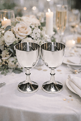 Pr Plain 6" h Goblets English Silver Plate c.1900. SKU #: ANT2999. Pr Plain 6" h Goblets English Silver Plate c.1900. SKU #: ANT2999.
