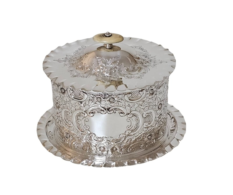 Biscuit Box, Oval Embossed English Silver Plate c.1880.SKU:ANT3969 Biscuit Box, Oval Embossed English Silver Plate c.1880.SKU:ANT3969