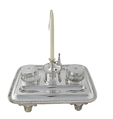 Large2 Bottle Ink Stand  English Silver Plate c.1880.SKU# ANT4006