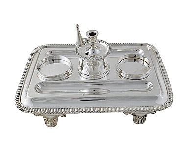 Large2 Bottle Ink Stand English Silver Plate c.1880.SKU# ANT4006 Large2 Bottle Ink Stand English Silver Plate c.1880.SKU# ANT4006