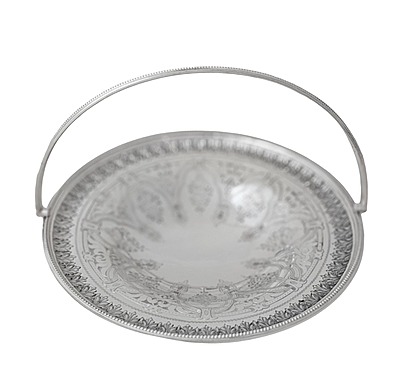 Basket Round Engraved English Silver Plate c.1865.SKU:ANT4238