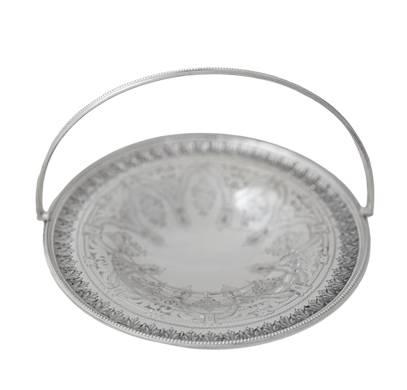 Basket Round Engraved English Silver Plate c.1865.SKU:ANT4238
