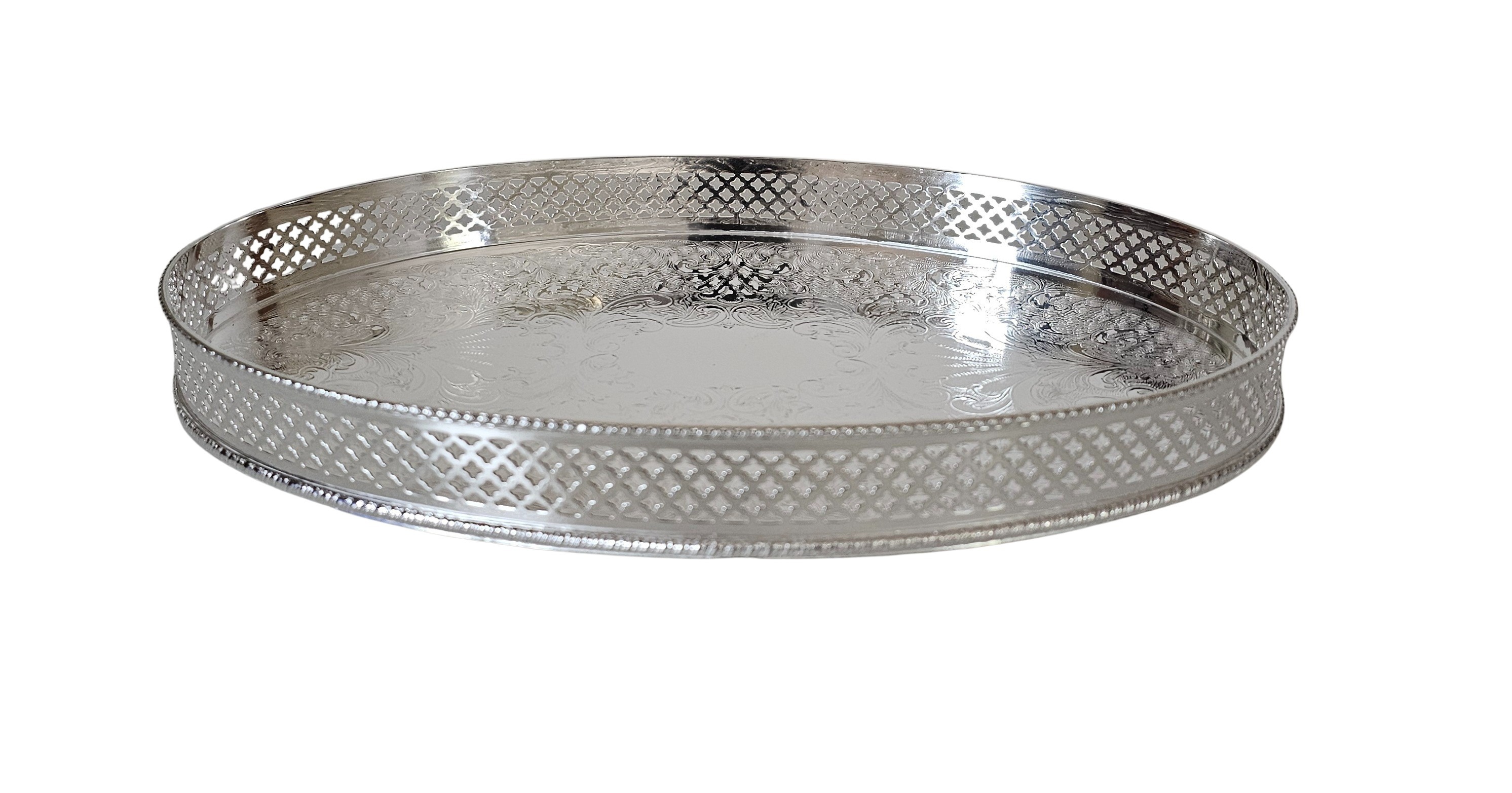 Gallery Tray Oval Engraved 12" x 8" x 1.25" English Silver Plate .SKU:ANT4404