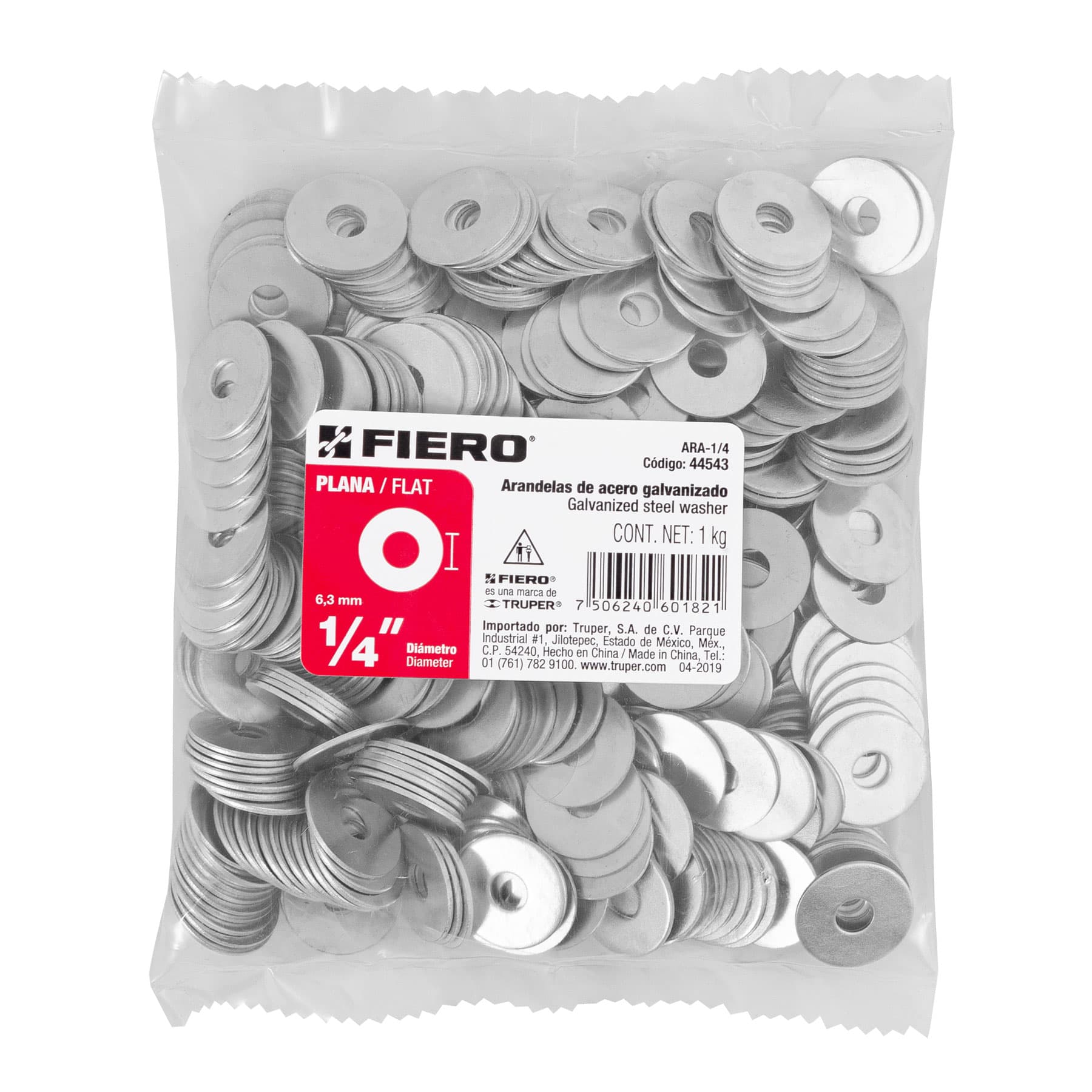 Bolsa con 1 kg de arandelas planas de 1/4' - ARA-1/4 / 44543