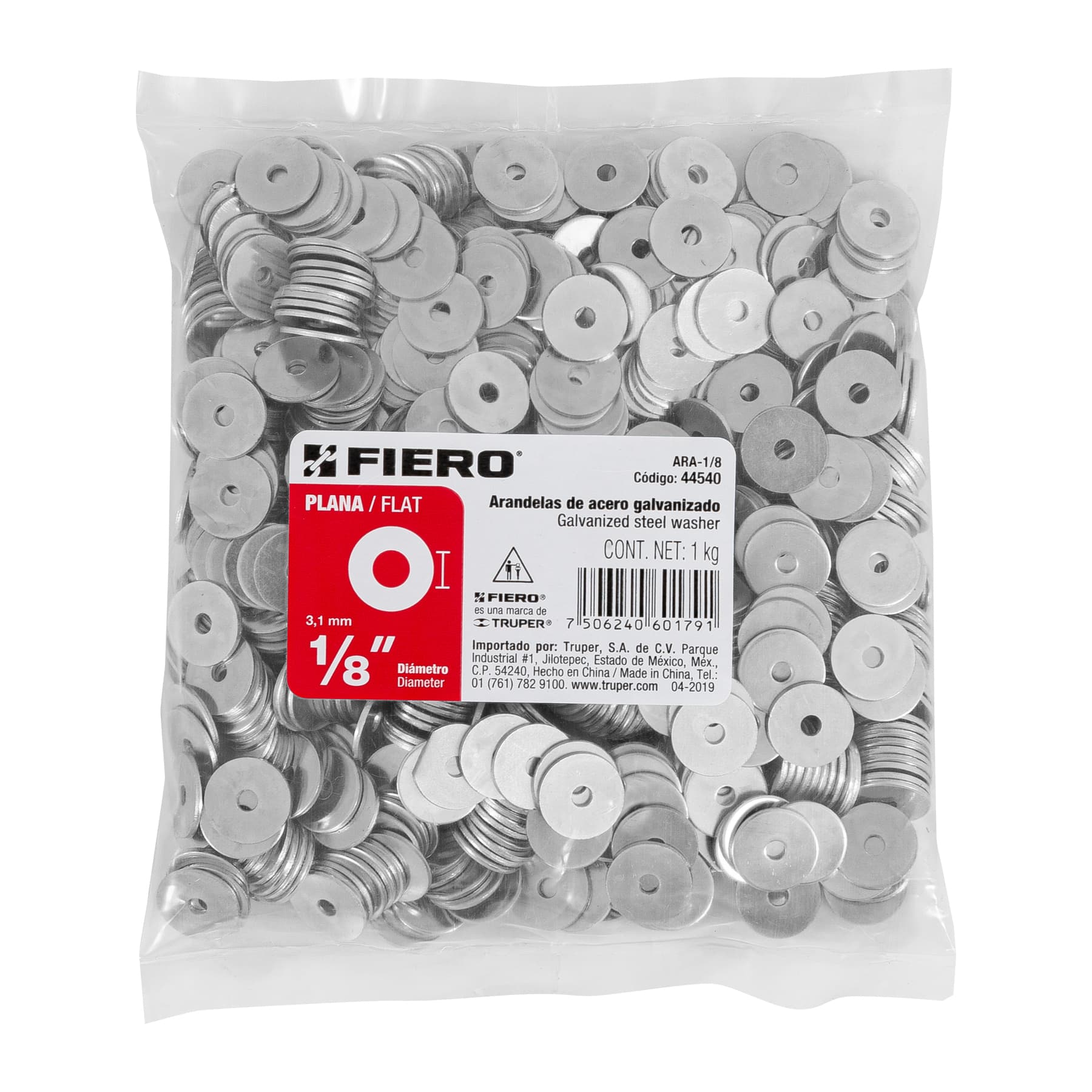 Bolsa con 1 kg de arandelas planas de 1/8' - ARA-1/8 / 44540