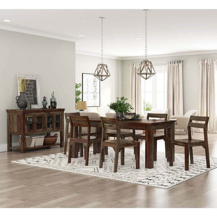 Sheesham Wood 6-Seater Dining Set | Natural Finish Table & Chairs Sheesham Wood 6-Seater Dining Set | Natural Finish Table & Chairs