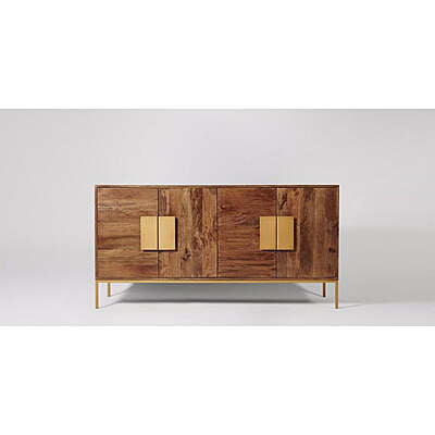 Black Rattan Cane Sideboard with 4 Weave Panels - Modern Coastal Cabinet