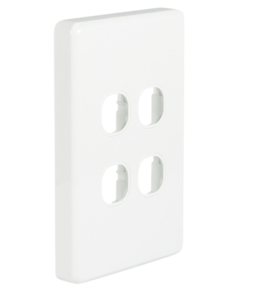 4 Gang Wall Plate, Clipsal Style, White