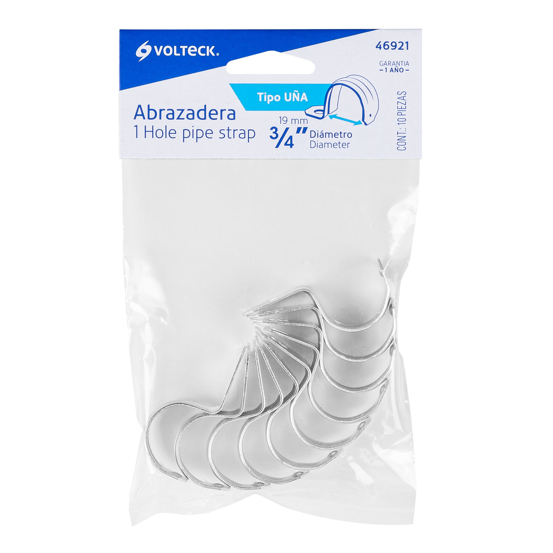 Bolsa con 10 abrazaderas 3/4' tipo uña para tubo, Volteck - AU-3/4 / 46921