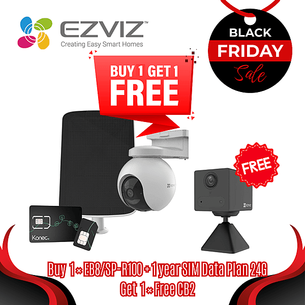 [Buy1Get1Free]EZVIZ 3MP Outdoor PT 4G Camera Solar Kit +1 year SIM Data Plan 24G