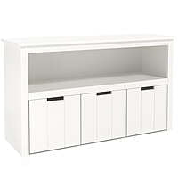 Multi-Compartment Kids Toy Organizer Cabinet – White Wooden Storage Unit with Pull-Out Bins Multi-Compartment Kids Toy Organizer Cabinet – White Wooden Storage Unit with Pull-Out Bins