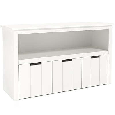 Multi-Compartment Kids Toy Organizer Cabinet – White Wooden Storage Unit with Pull-Out Bins