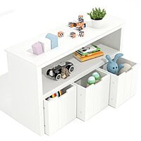 Multi-Compartment Kids Toy Organizer Cabinet – White Wooden Storage Unit with Pull-Out Bins Multi-Compartment Kids Toy Organizer Cabinet – White Wooden Storage Unit with Pull-Out Bins