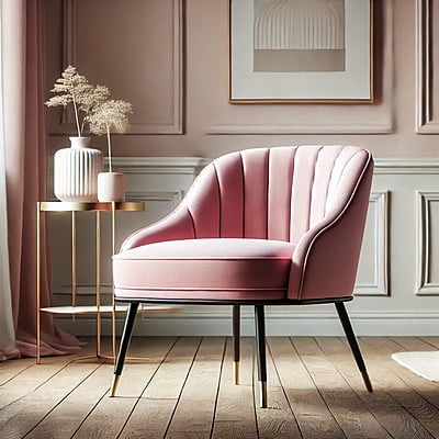 Gunmala Handicrafts Modern Pink Accent Chair with Black and Gold Legs