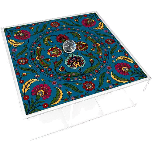 Acrylic Tea Box, Turquoise Paisley