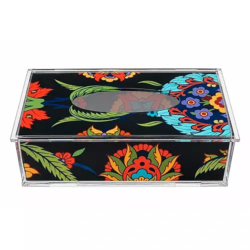 Acrylic Tissue Box, Black Botanica