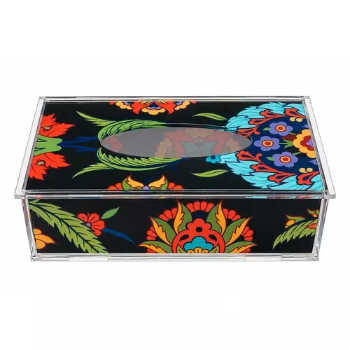 Acrylic Tissue Box, Black Botanica