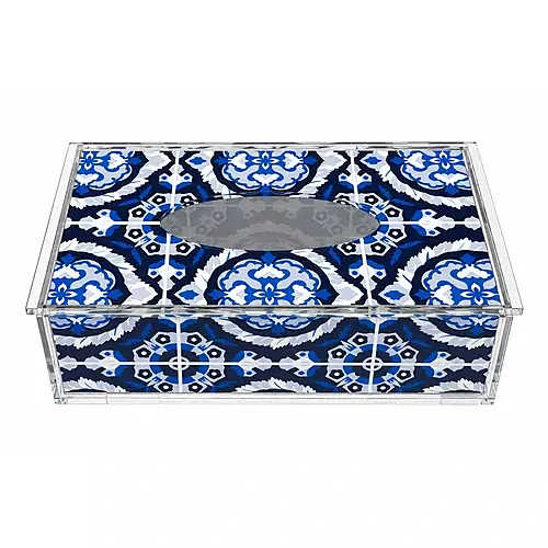 Acrylic Tissue Box, Cobalt Mosaic