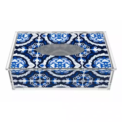 Acrylic Tissue Box, Cobalt Mosaic