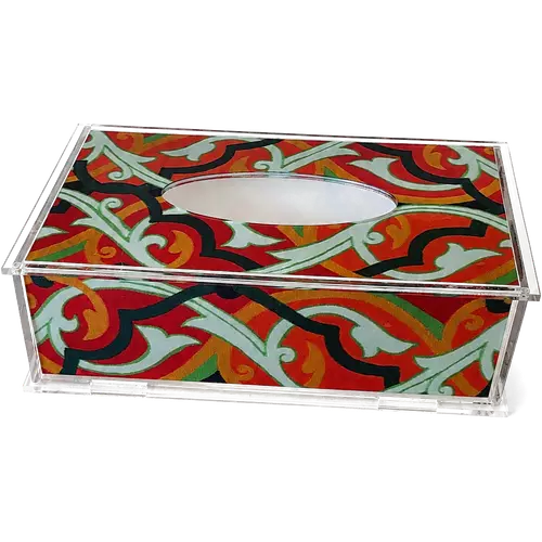 Acrylic Tissue Box, Crimson Arabesque