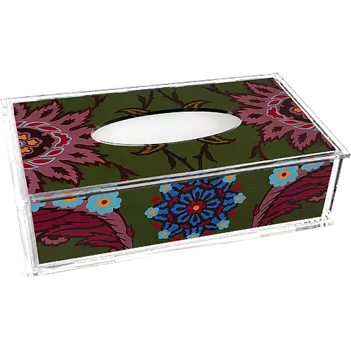Acrylic Tissue Box, Olive Rosette