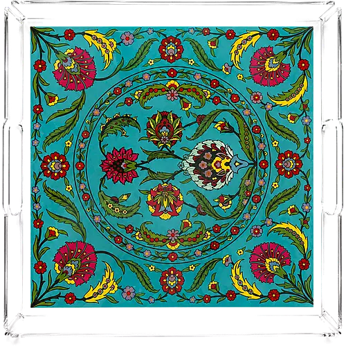 Acrylic Tray, Turquoise Paisley