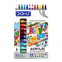 DOMS Acrylic Paint Markers 12 Shades | Multi-Surface Paint Pens for Art, Crafts & DIY
