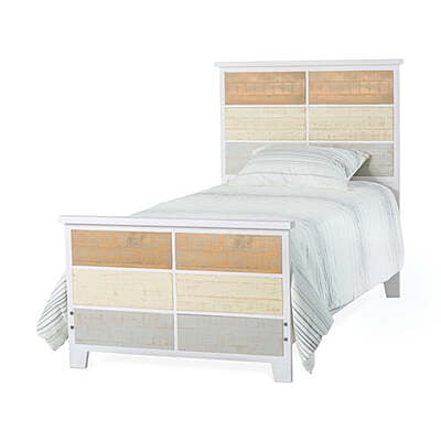 Rustic Multicolor Panel Twin Bed for Kids – Wooden Frame with Distressed Finish
