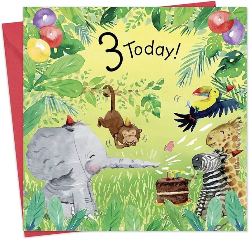 Age 3 Jungle Party Bubblicious Birthday Card