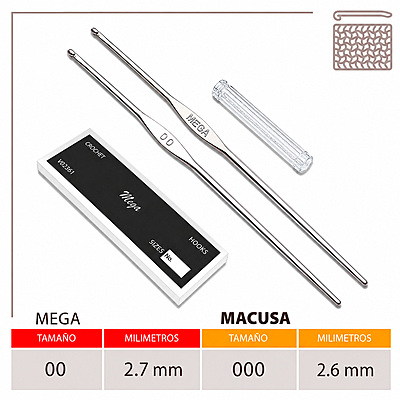 Aguja Crochet Mega No 00 (2.7Mm) Caja X 144Und