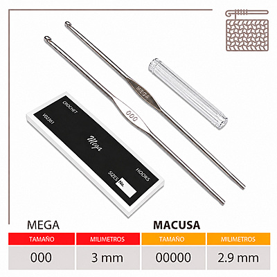 Aguja Crochet Mega No 000 (3.0Mm) Caja X 144Und