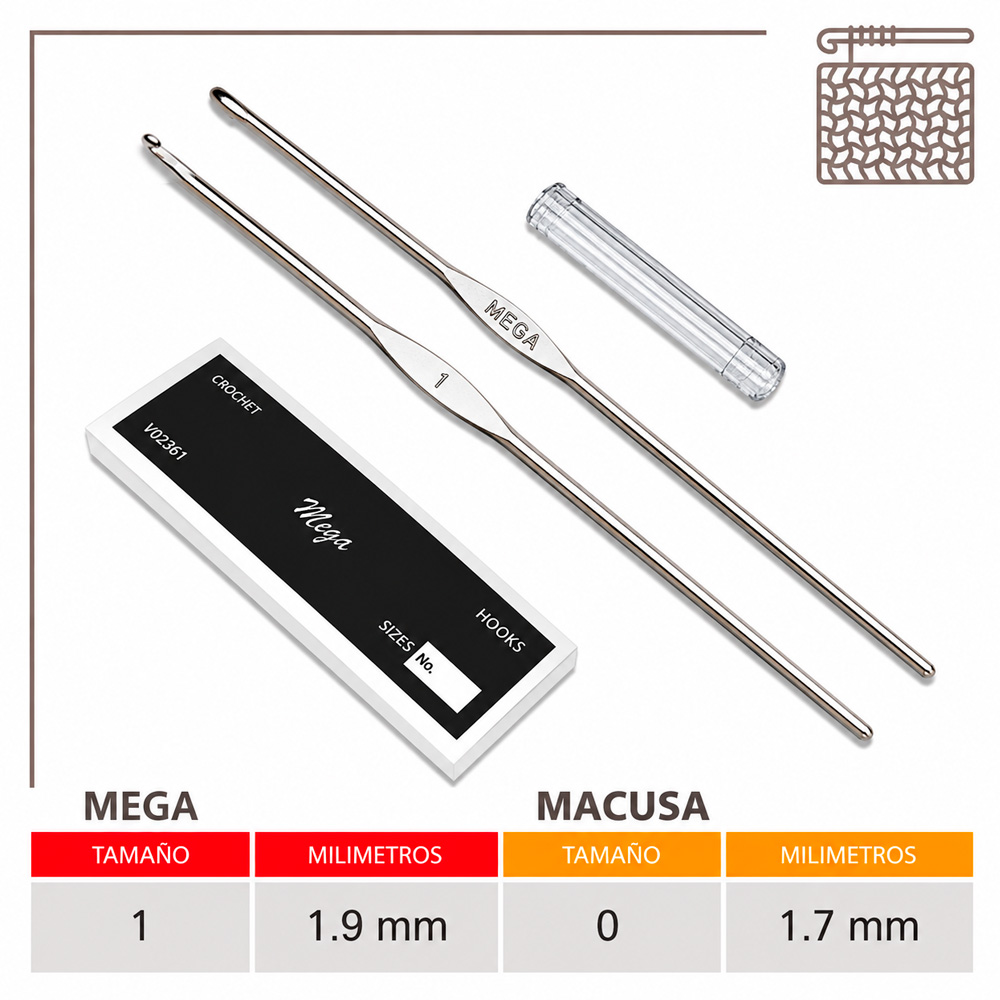 Aguja Crochet Mega No 1 (1.90Mm) Caja X 144Und