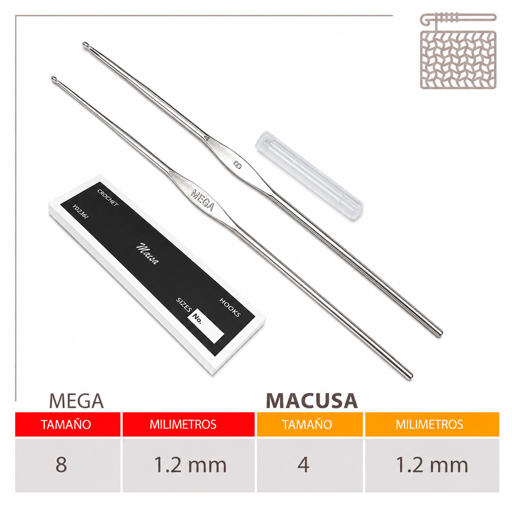 Aguja Crochet Mega No 8 (1.25Mm) Caja X 144Und