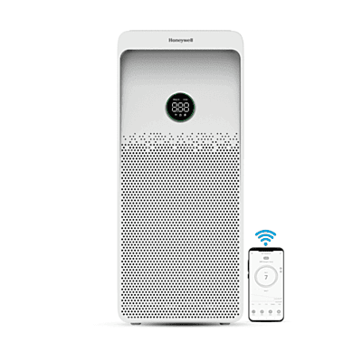 Front view of the Honeywell Air Touch U1 Air Purifier showing the sleek white body and branding.
