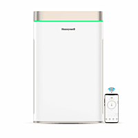 Front view of the sleek white Honeywell Air Touch U2 Air Purifier on a plain background. Front view of the sleek white Honeywell Air Touch U2 Air Purifier on a plain background.