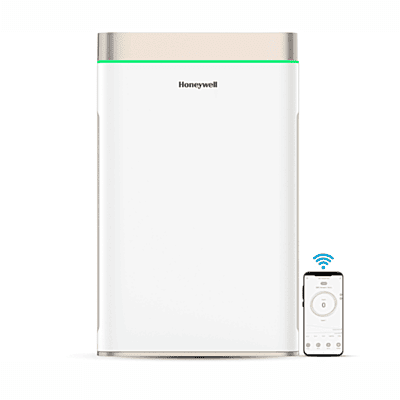 Front view of the sleek white Honeywell Air Touch U2 Air Purifier on a plain background.