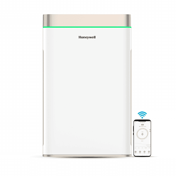 Front view of the sleek white Honeywell Air Touch U2 Air Purifier on a plain background.