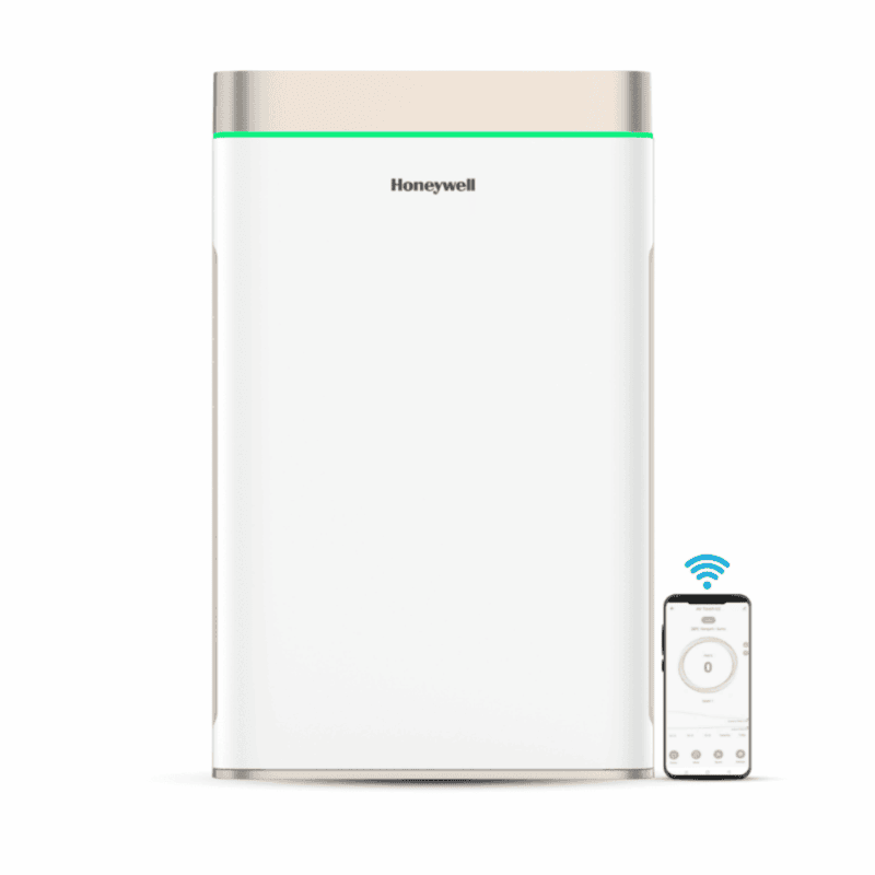 Front view of the sleek white Honeywell Air Touch U2 Air Purifier on a plain background.