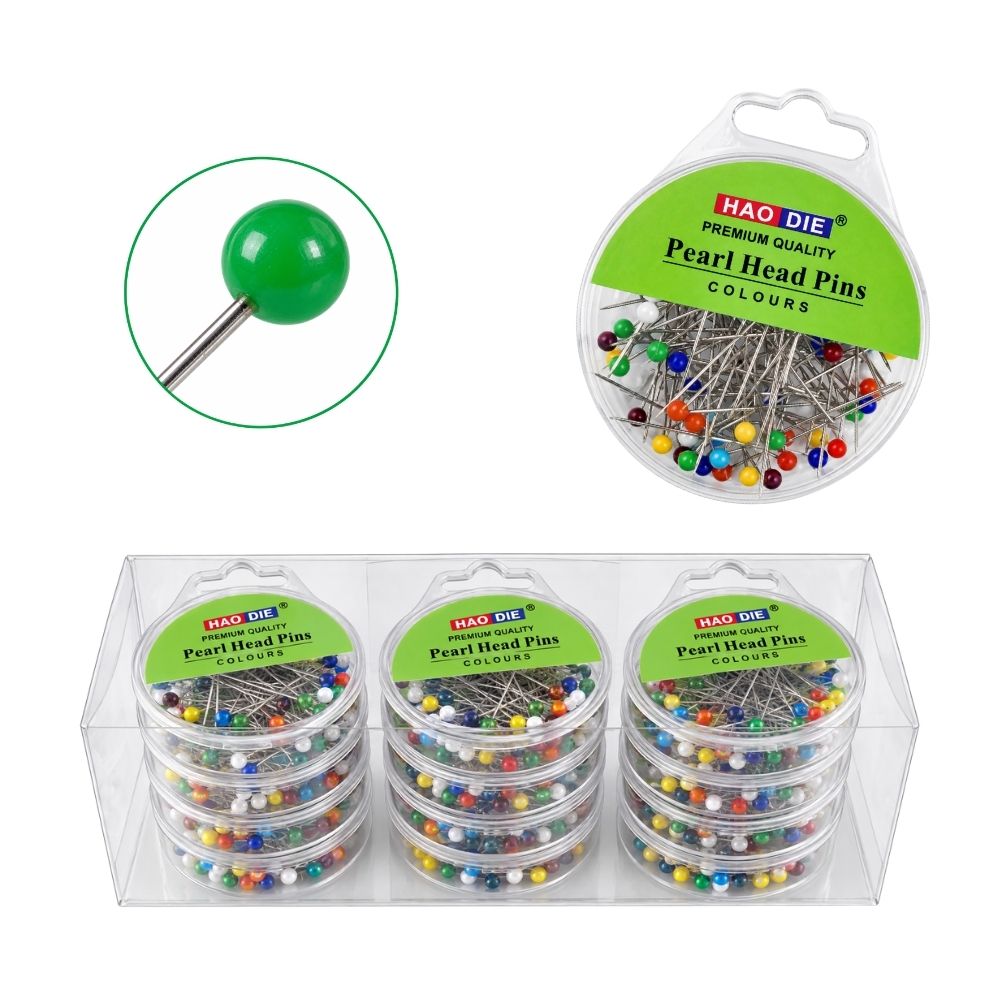 Alfiler Cabeza de Vidrio Largo 45mm Caja x 480 unidades