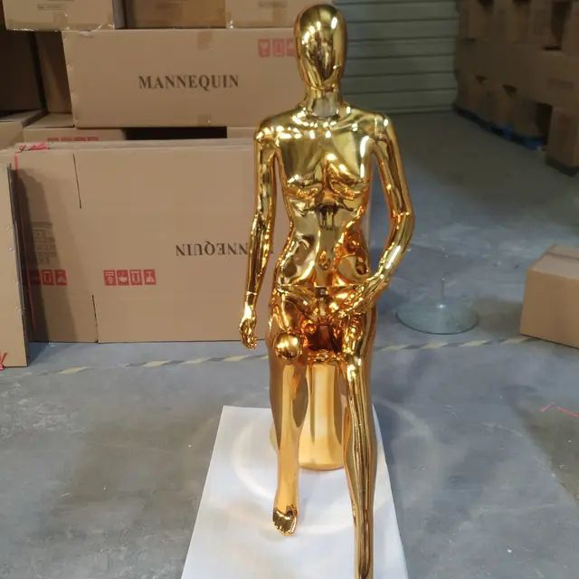 Sitting Seated Chrome Gold Female Mannequin