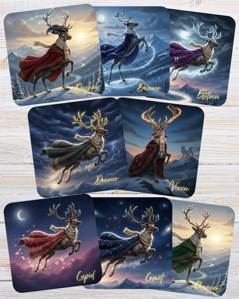 Christmas Reindeer Coasters, Set of 8