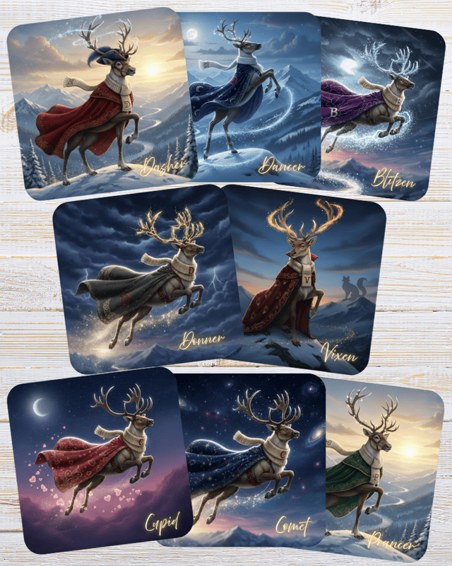 Christmas Reindeer Coasters, Set of 8