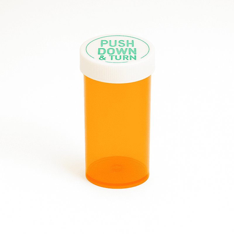 Amber Push-N-Turn ScriptPro Compatible Vials 20 Dram-180 Vials/Case